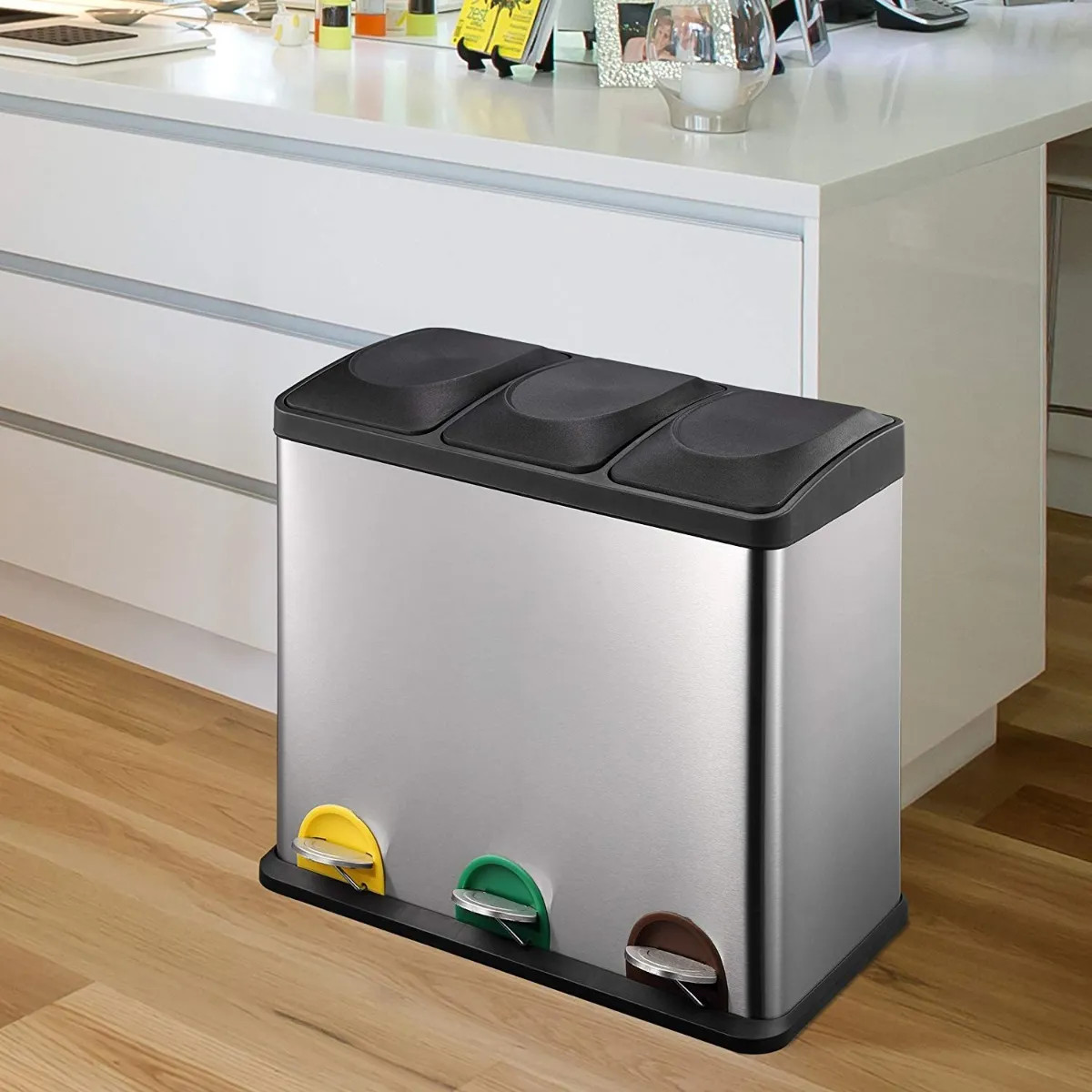 Miniatura 5 de Papelera selectiva triple  CT, 32L, c/pedal
2x8L y 16 L Acero